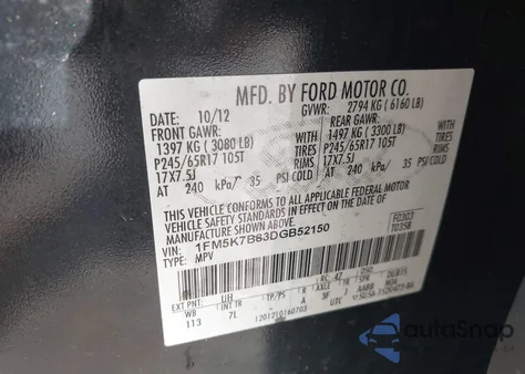 2013 Ford Explorer from USA, damaged, VIN 1FM5K7B83DGB52150